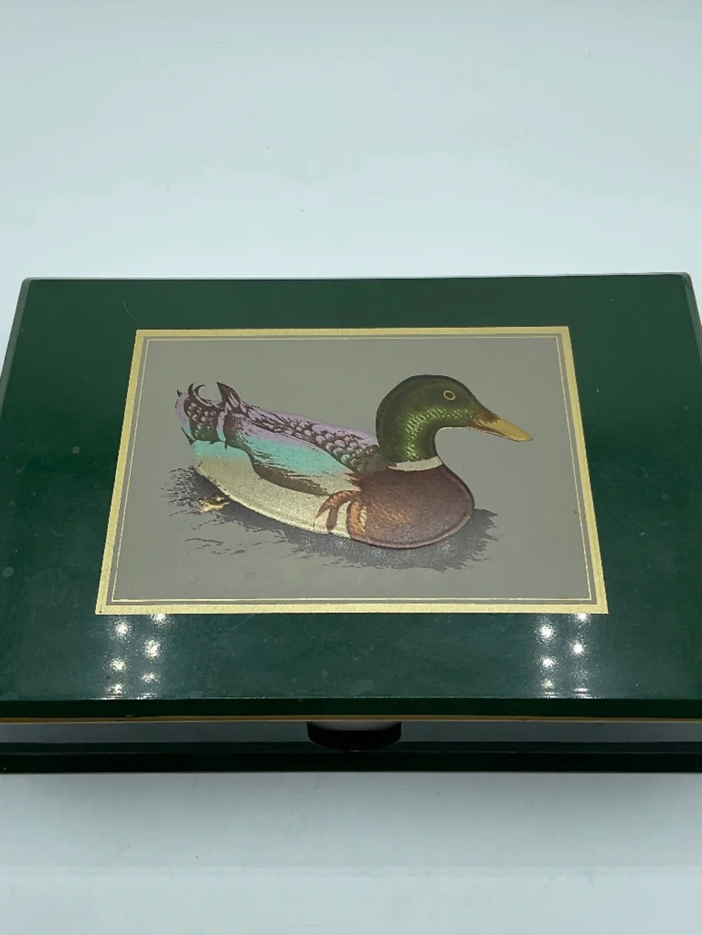 Vintage Otagiri lacquerware letter box hand-painted mallard duck home decor